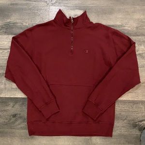 Champion Quarter 1/4 Zip Pullover Sweatshirt Maroon Medium